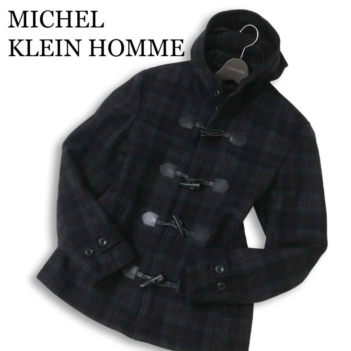MICHEL KLEIN HOMME ミッシェルクラン オム 秋冬 チェック柄★ ウール ダッフル コート Sz.48 メンズ拍卖