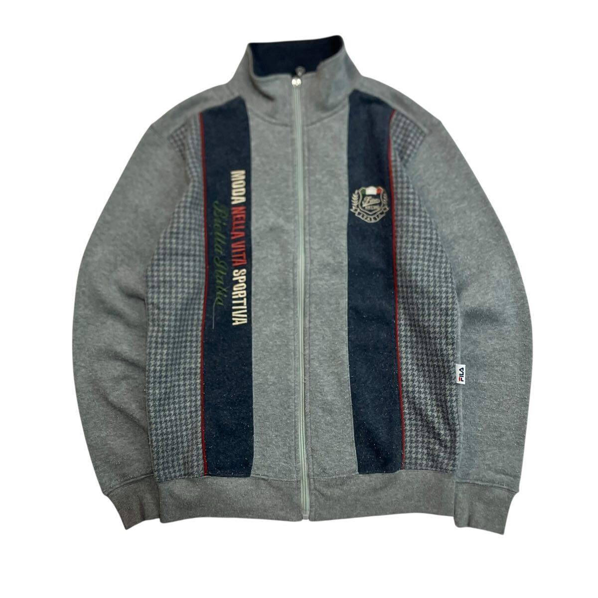 (TS1203) FILA フィラ フリースジャケット クラシック ゴルフ 刺繍 グレー ×ネイビー S拍卖