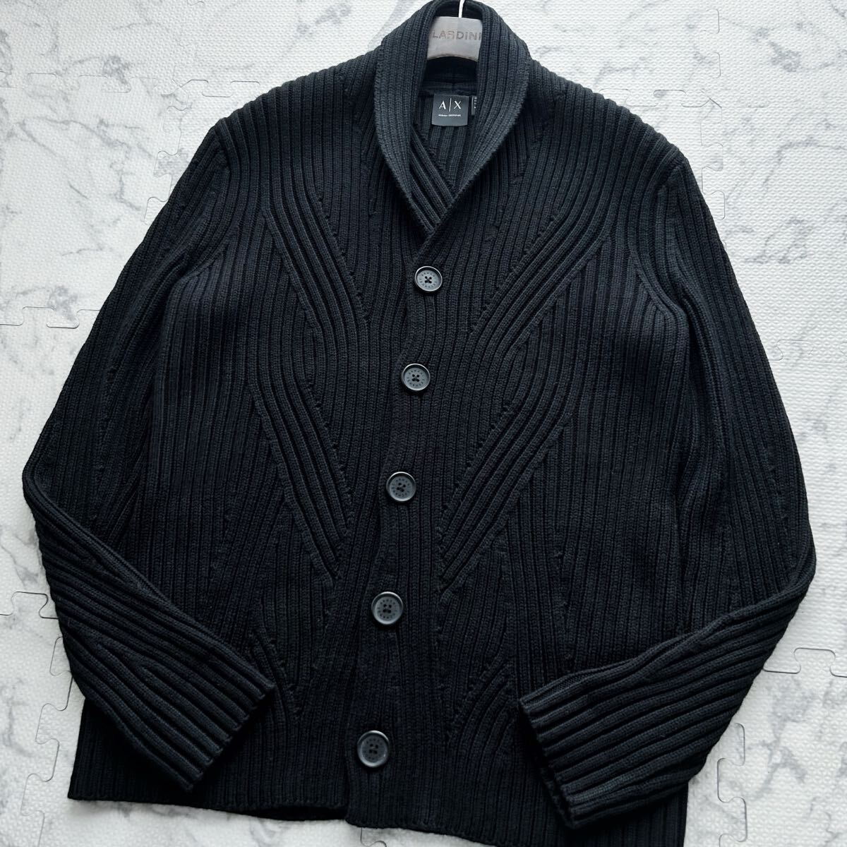 美品/L相当●ARMANI EXCHANGE アルマーニ エクスチェンジ ニットカーディガン セーター ウール デザイン ジャケット メンズ 拍卖
