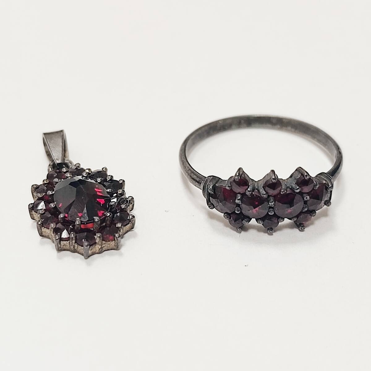2点セット★900刻印 ガーネット アクセサリー 指輪約14号 / ペンダントトップ まとめ シルバー拍卖