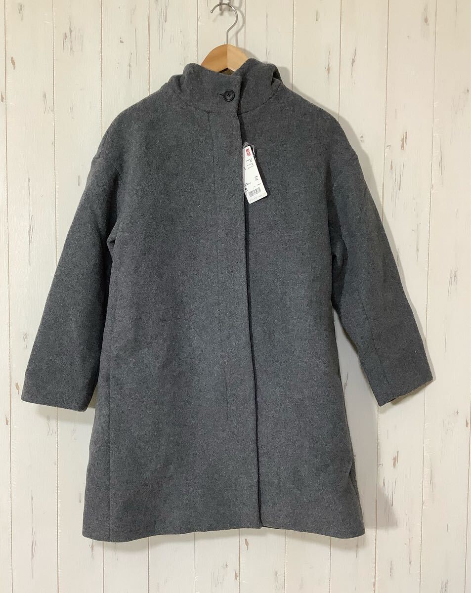 へ1781 タグ付き UNIQLO ユニクロ ライトウールブレンド フーデットコート S グレー レディース 拍卖