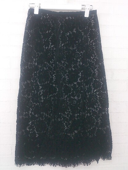 ◇ OZOC オゾック エレガント ベロア調 総レース 膝下丈 タイト スカート サイズ38 ブラック レディース E拍卖