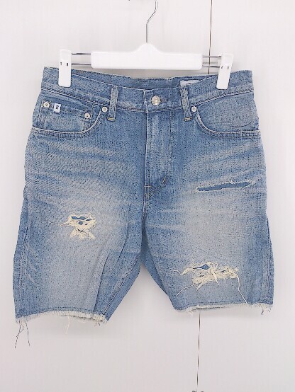 ◇ EDWIN エドウィン 夏コーデ ダメージ ハーフ ショート デニム パンツ サイズS ブルー系 レディース E拍卖