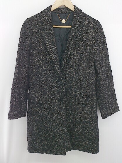 ◇ ROPE' ロペ ウール混 ミセスカジュアル 長袖 コート サイズ38 ブラック ベージュ系 レディース P拍卖