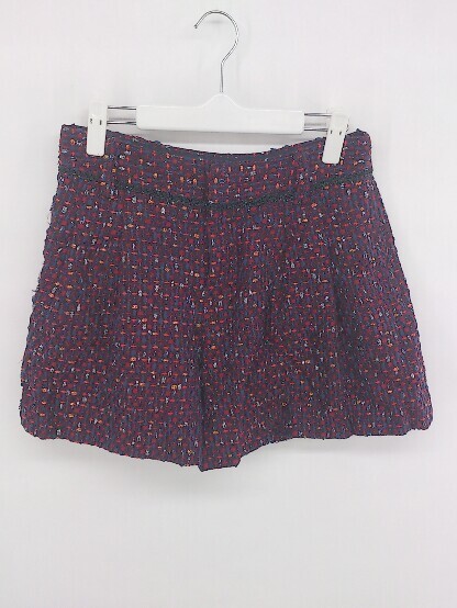 ◇ ◎ ●美品● ROPE' タグ ラメ 総柄 タック キュロット ショート パンツ サイズ38 レッド ネイビー マルチ レディース P拍卖