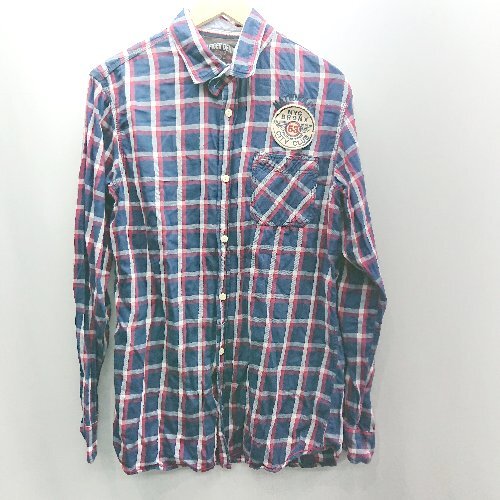 ◇ ⊇ HILFIGER DENIMU ヒルフィガーデニム チェック柄 長袖 シャツ サイズL ネイビー レッド系 レディース E拍卖