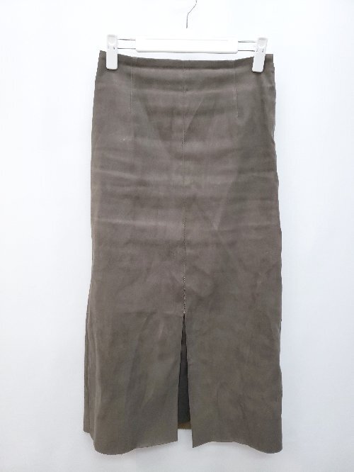 ◇ BALLSEY ボールジィ トゥモローランド サイドジップ スエード調 膝下 タイト スカート サイズ32 ブラウン レディース P拍卖