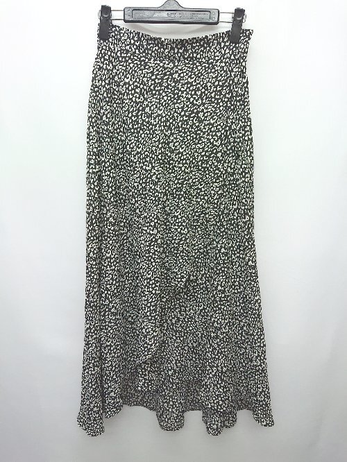 ◇ OZOC オゾック ウエストゴム 裏地あり 総柄 ロング フレア スカート サイズ38 ブラック グレー系 レディース P拍卖