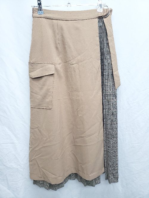 ◇ OZOC オゾック チェック 切り替え ロング プリーツ スカート サイズ38 ベージュ ブラウン系 レディース P拍卖