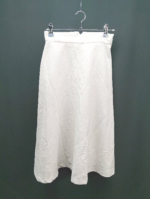 ◇ PROPOTION バックファスナー 裏地あり 薄手 無地 ひざ丈 フレア スカート サイズ2 クリーム レディース E拍卖