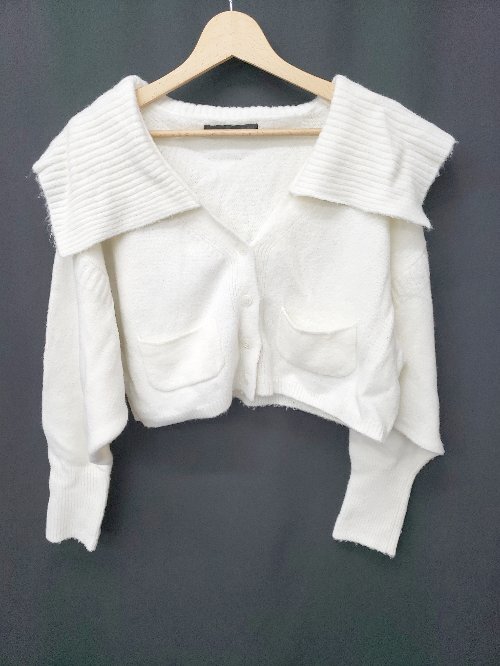 ◇ ⊆ Heather ヘザー ショート丈 ワンポイント 長袖 ニット カーディガン サイズF ホワイト レディース E拍卖