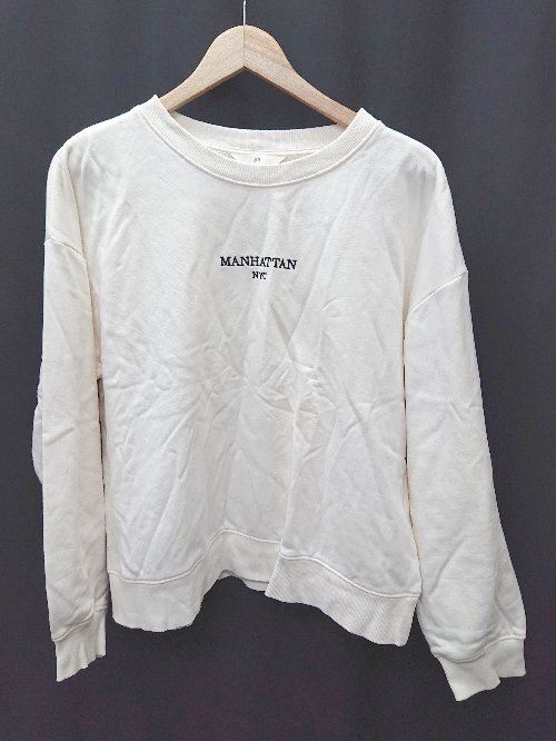 ◇ H&M エイチアンドエム ロゴ刺繍 裏起毛 カジュアル 長袖 トレーナー サイズL ライトベージュ レディース P拍卖