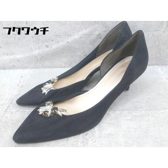 ◇ ESPERANZA エスペランサ ポインテッドトゥ セパレート 装飾 ストーン ヒール パンプス サイズ24.5? ブラック レディース拍卖