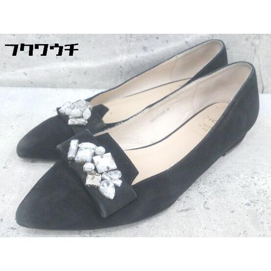 ◇ PICHE ABAHOUSE ピシェ アバハウス ビジューリボン フラット ポインテッドトゥ パンプス サイズ36 ブラック レディース拍卖