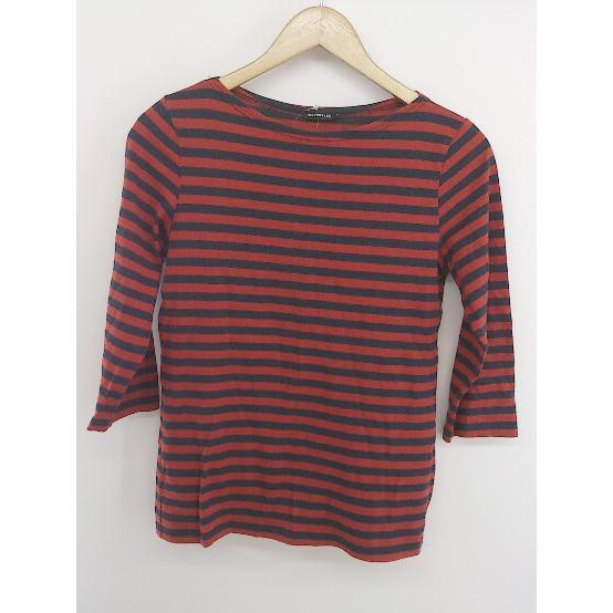 ◇ Marimekko マリメッコ ボーダー 七分袖 Tシャツ カットソー サイズS レッド ネイビー レディース P拍卖