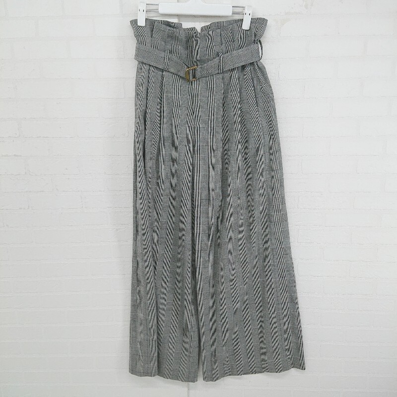 ◇ ◎ INED イネド グレンチェック 大人かわいい ワイドパンツ サイズ9 グレー レディース P拍卖