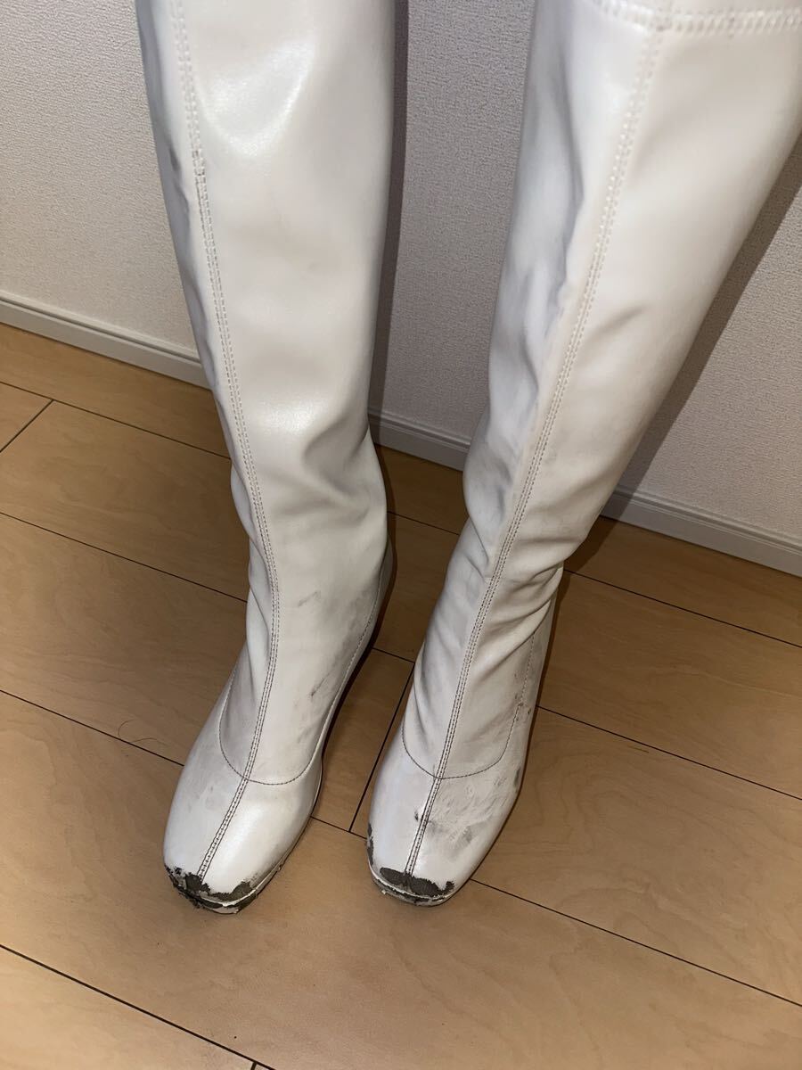 ロングブーツ ホワイト 白 コスプレ レザー ハイヒール 厚底 26.5cm拍卖
