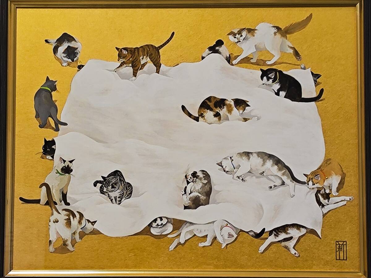 ホッコリする作品です【真作】☆小宮絵莉☆「ねこいっぱいーかくれんぼ」☆8号☆共シール☆安宅賞☆東京芸術大学☆リアリズム☆写実☆拍卖
