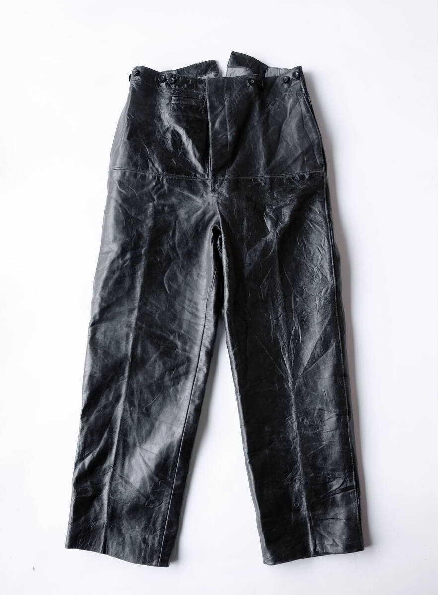 1940's ヴィンテージ ナチスドイツ パンツァーSS ブラックレザートラウザーズ 実物 針バックル 1941年製 レザーパンツ ワークジャケット 拍卖