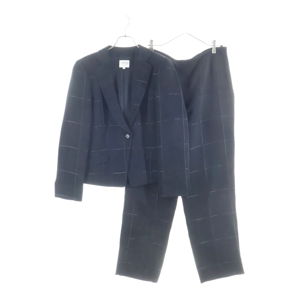 ARMANI COLLEZIONI アルマーニ コレツィオーニ プラッドパターン セットアップ テーラードジャケット ロングパンツ ブラック拍卖