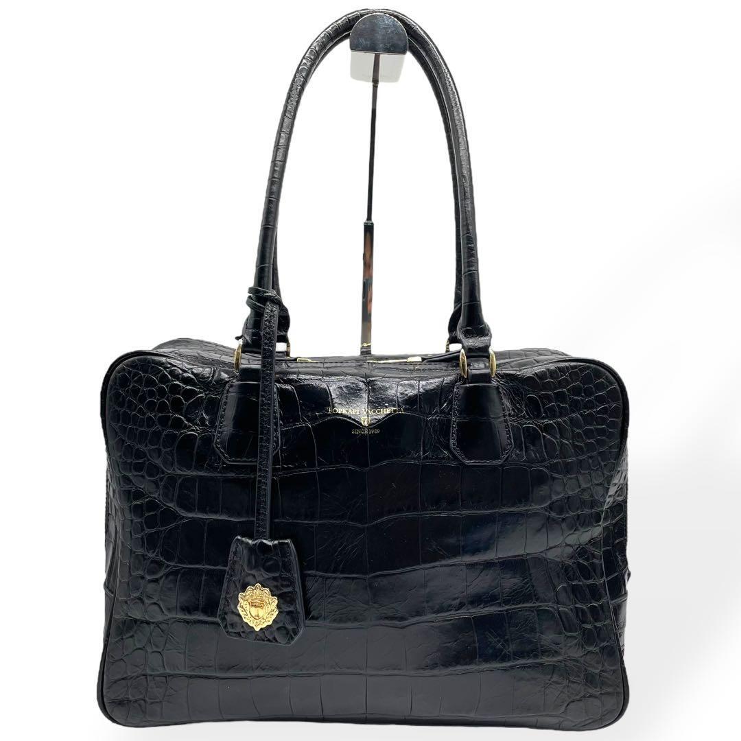 1スタ 送料無料 極美品 トプカピ 最上位モデル ヴァケッタ ショルダーバッグ クロコ型押し 黒拍卖