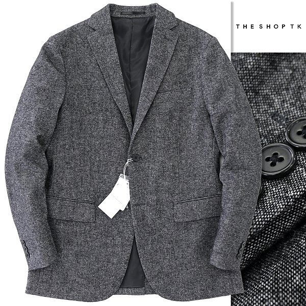 新品 タケオキクチ ウール ホームスパン テーラード ジャケット XL 灰 【J57455】 THE SHOP TK 秋冬 メンズ ツイード サキソニー グレー拍卖