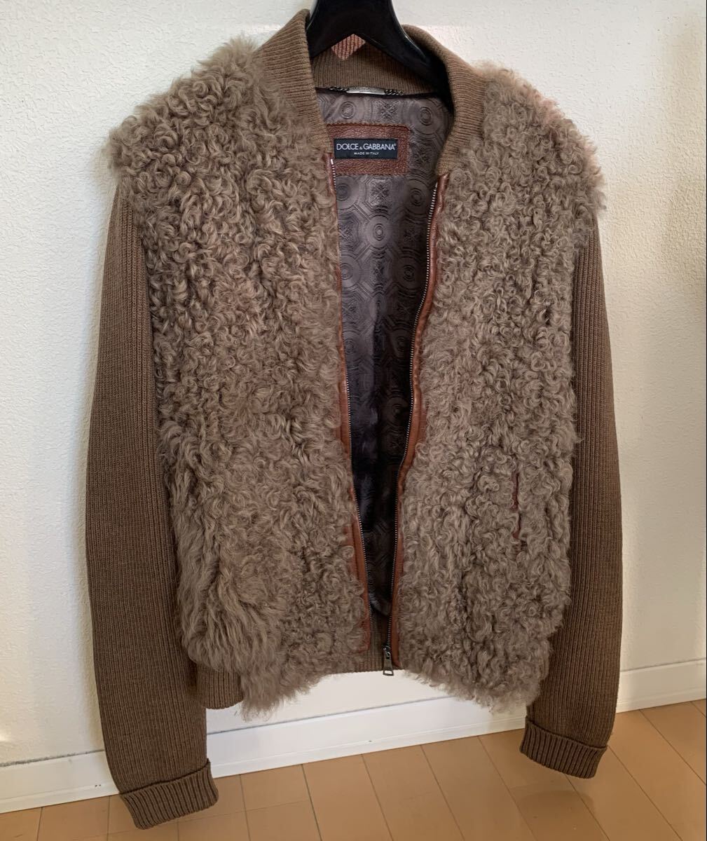 ドルチェ&ガッバーナ DG LAMB×GOAT SKIN ムートン デザイン ジップアップ レザー ボンバー ジャケット ブルゾン 綺麗拍卖
