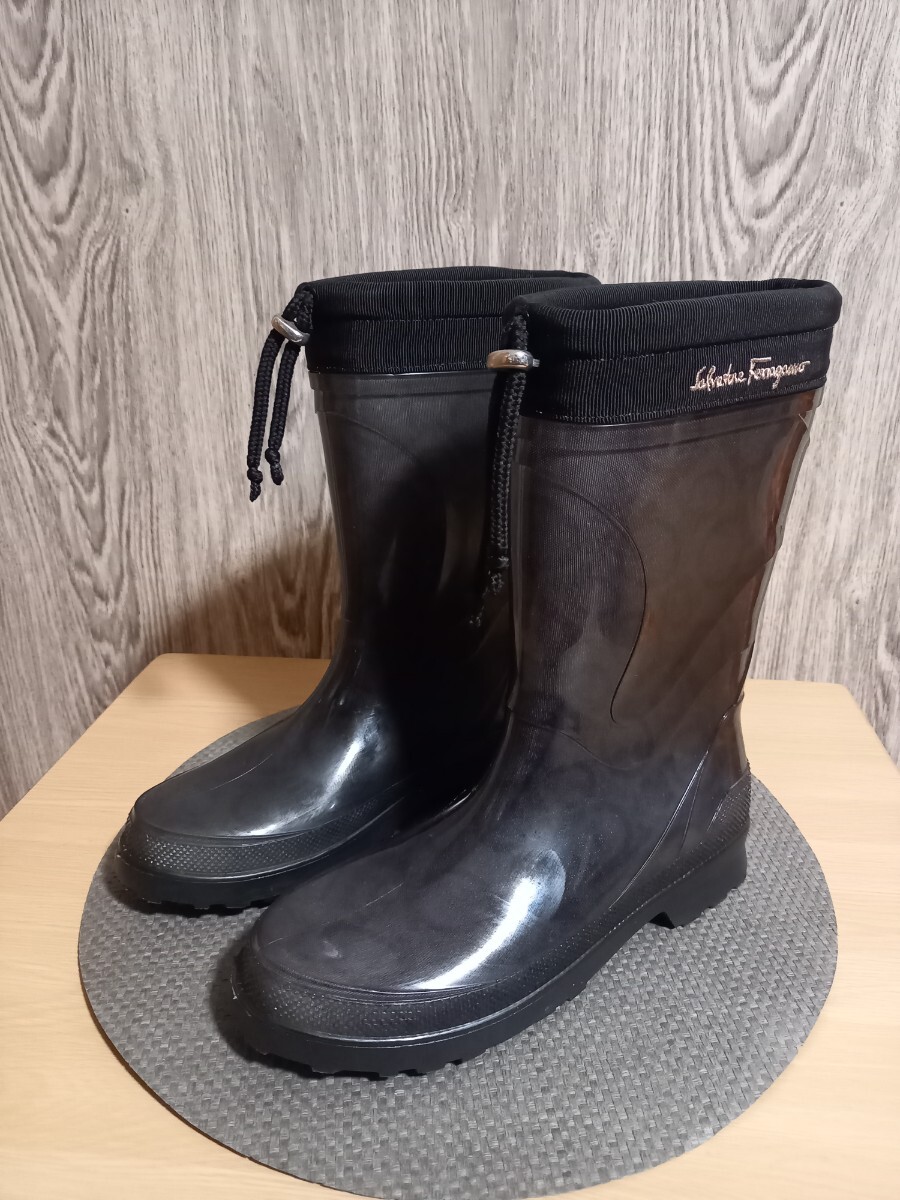 Salvatore Ferragamo サルヴァトーレ フェラガモ レインブーツ ブラック 長靴 黒拍卖