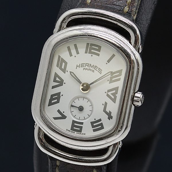 1円 稼働 エルメス ラリー アイボリー文字盤 グリーン RA2.210 レディース腕時計 9339100 12BGY KMR拍卖
