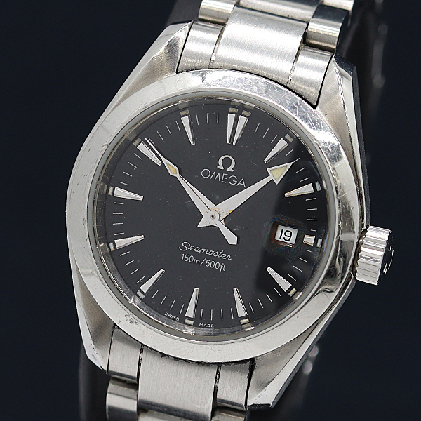 1円 稼働 オメガ シーマスターアクアテラ 2577.5 58874491 QZ 黒文字盤 メンズ腕時計 5890500 12KHT KMT拍卖