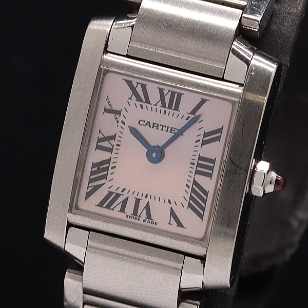 1円 カルティエ 2384 タンクフランセーズ QZ ピンクシェル文字盤 レディース腕時計 0001320 11JWT MST拍卖
