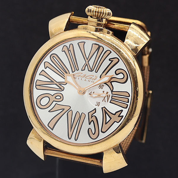 1円 稼働 ガガミラノ マヌアーレ46 シルバー QZ メンズ腕時計 4852100 12ANT KMR拍卖