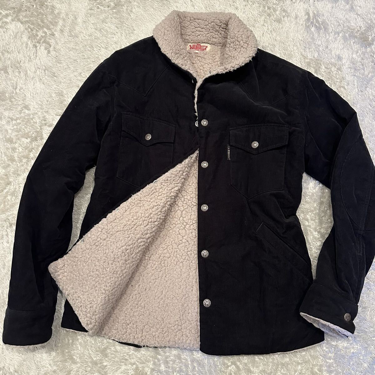 希少 H.R.MARKET ハリウッドランチマーケット ジャケット ブルゾン ボア コーデュロイ メンズ サイズ2 ブラック 黒 ロゴボタン 裏ボア拍卖
