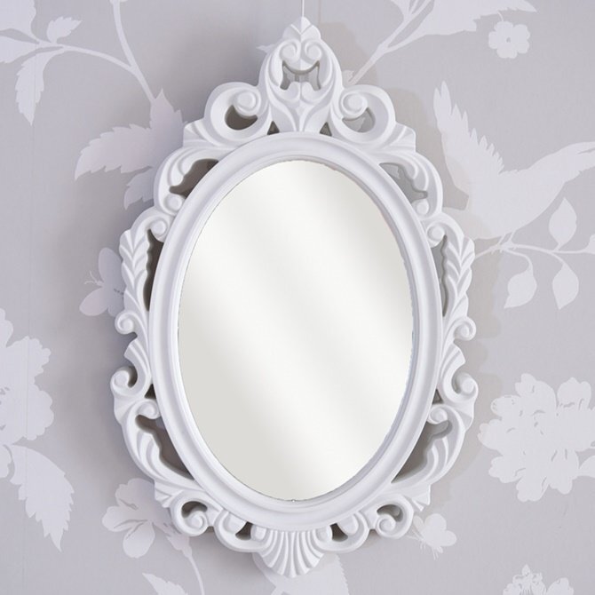【アウトレット】壁掛けミラー WH 鏡 軽量 コンパクト 幅24 高さ37 ロココ調 姫系 アンティーク調 ヨーロピアン 輸入雑貨 インテリア雑貨拍卖