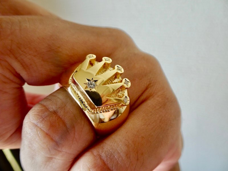 仁尾彫金『6つ星ダイヤ、k18ゴールド、クラウン甲丸リング』ハンドメイド459拍卖