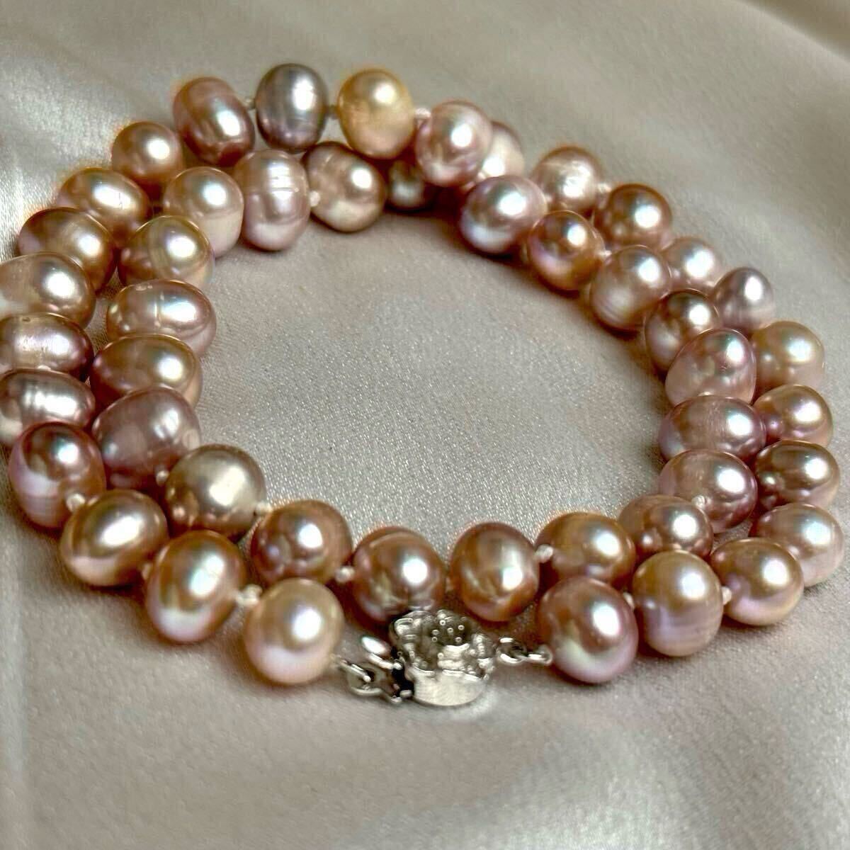 綺麗!天然無調色パールネックレス8mm パープルパールネックレス セミラウンド 鮮やかな照 Pearl necklace 本真珠ネックレス拍卖