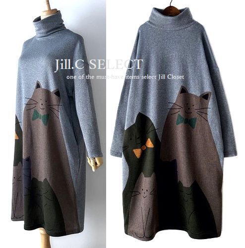 新品【送料185円】伸縮◎遊び心溢れる♪可愛い猫ちゃんプリント*ほっこり暖かい裏薄起毛 プルオーバー*チュニック*ワンピース7741.BLUE拍卖