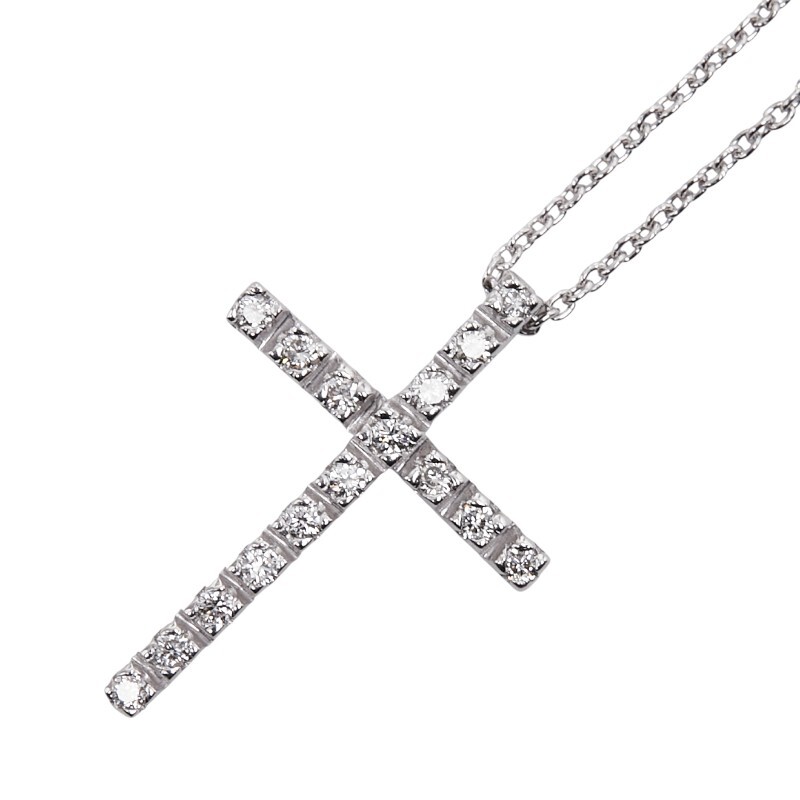 スタージュエリー K18WG ホワイトゴールド ダイヤモンド0.16ct クロス 十字架 モチーフ ネックレス レディース STAR JEWELRY 中古拍卖