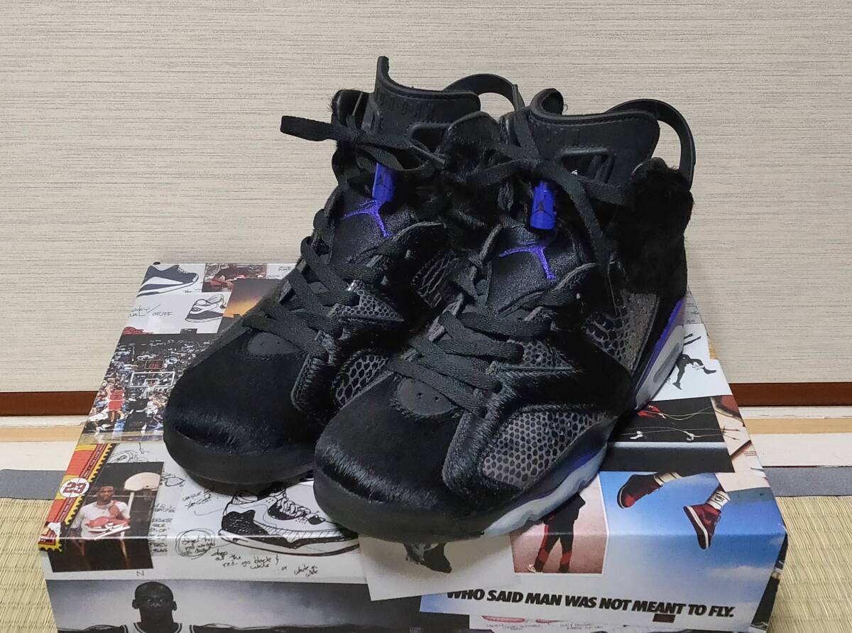 【新品同様】NIKE AIR JORDAN 6 RETRO COW FUR BLACK/DARK CONCORD 26.0cm AR2257-005拍卖
