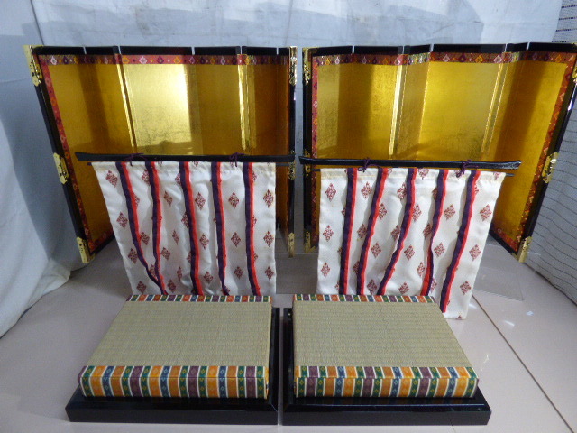 め216.雛飾り 雛道具 屏風 雛几帳 1対 新王台 畳台 京都島津 箔押拍卖