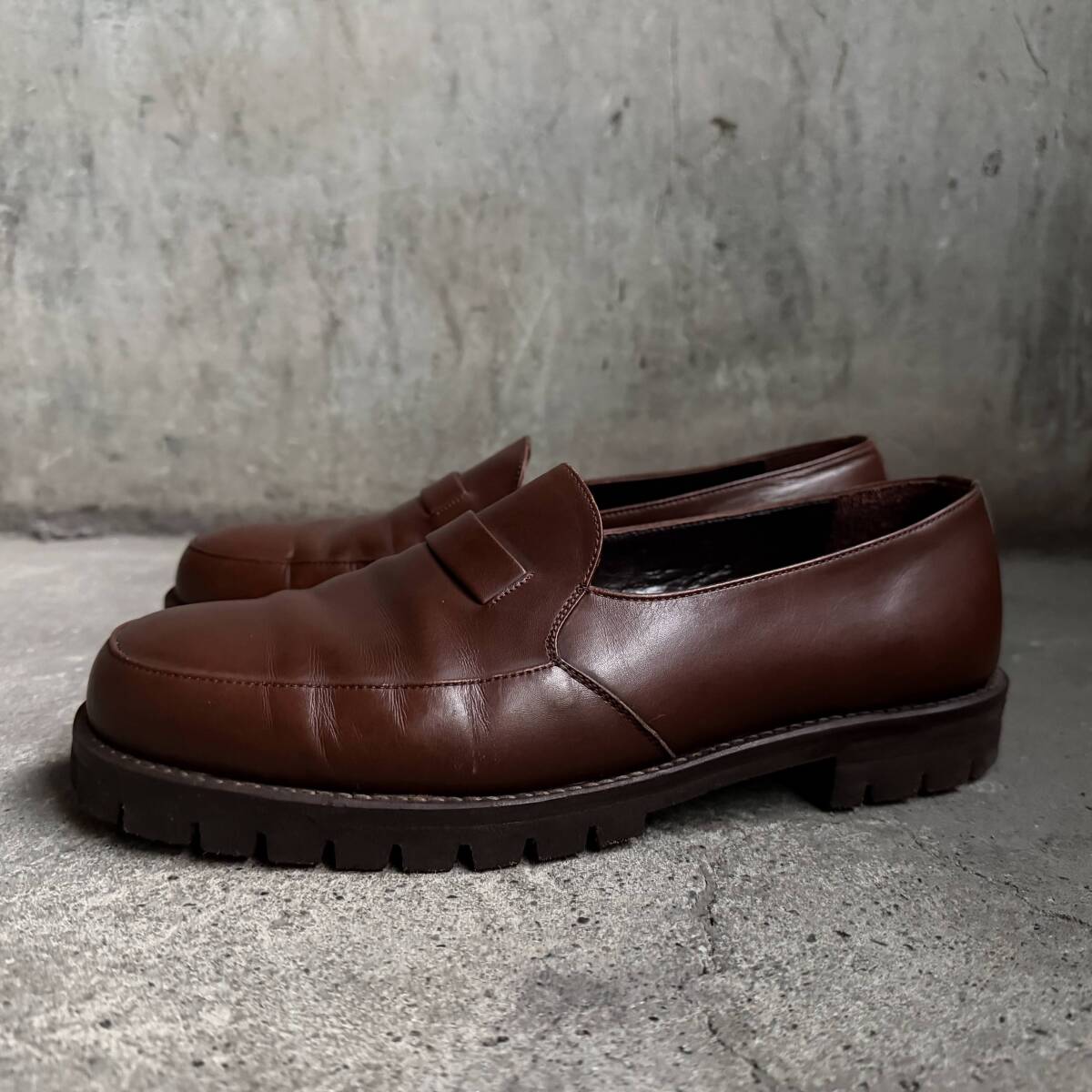 COMME des GARCONS HOMME PLUS 90s レザーローファー 日本製 ブラウン 25cm 1990s コムデギャルソンオムプリュス拍卖