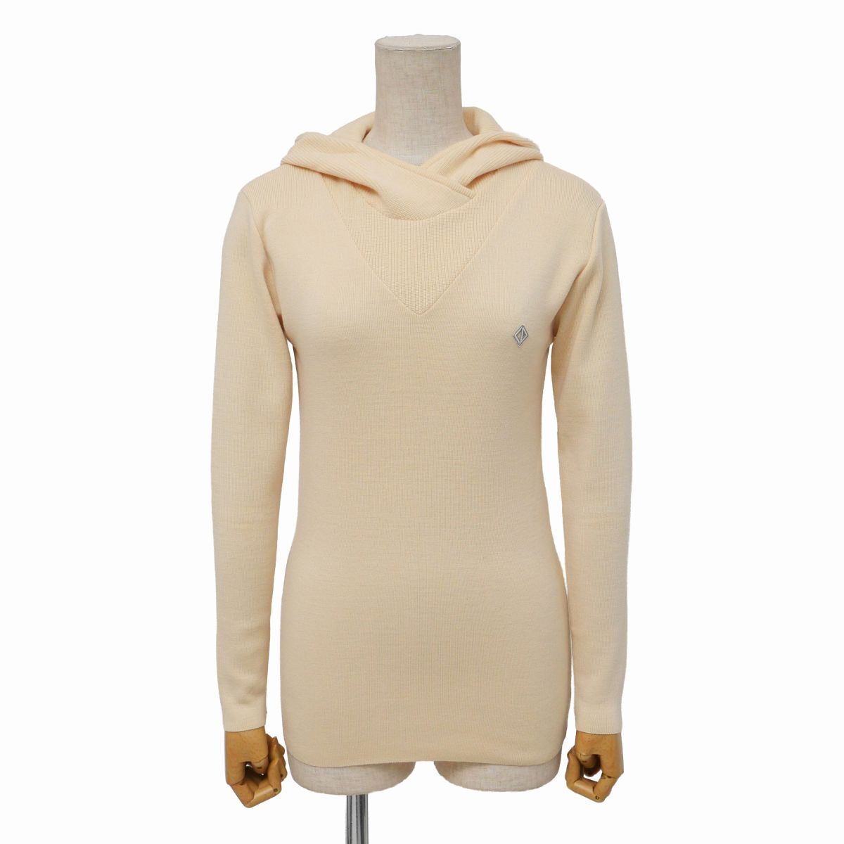 TJ1482◇クリスチャンディオール Christian Dior SPORTS フード付き ウール ニット ロゴパッチ 長袖 セーター サイズL ベージュ系拍卖