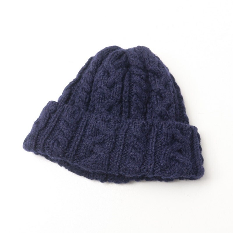 TI6384■英国製 HIGHLAND 2000 ハイランド 2000 ブリティッシュウール ニットキャップ ニット帽 帽子 ケーブル編み ネイビー系拍卖