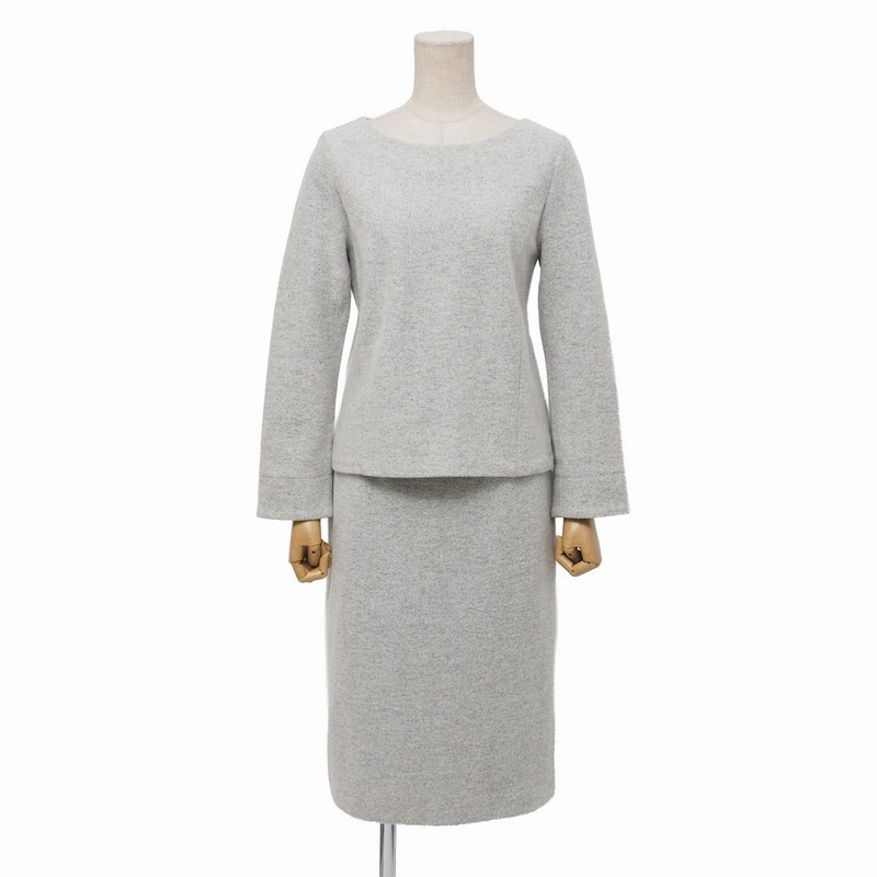 TI7748=アンタイトル/UNTITLED*セットアップ*ラメ感*ウール*トップス*カットソー*タイトスカート*サイズ2*グレー系拍卖