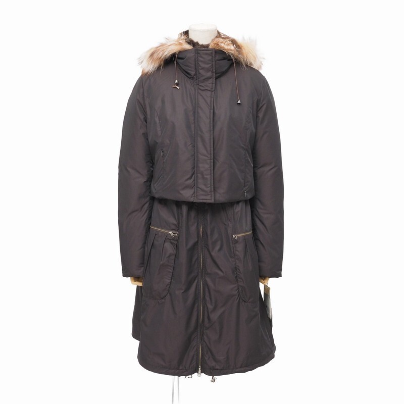 MH5563=定価12万*LORELLA MASSOLA*ダウンジャケット*コート*ラビット/フォックスファー*ショート丈*ニット*インナー*サイズF*ブラウン拍卖