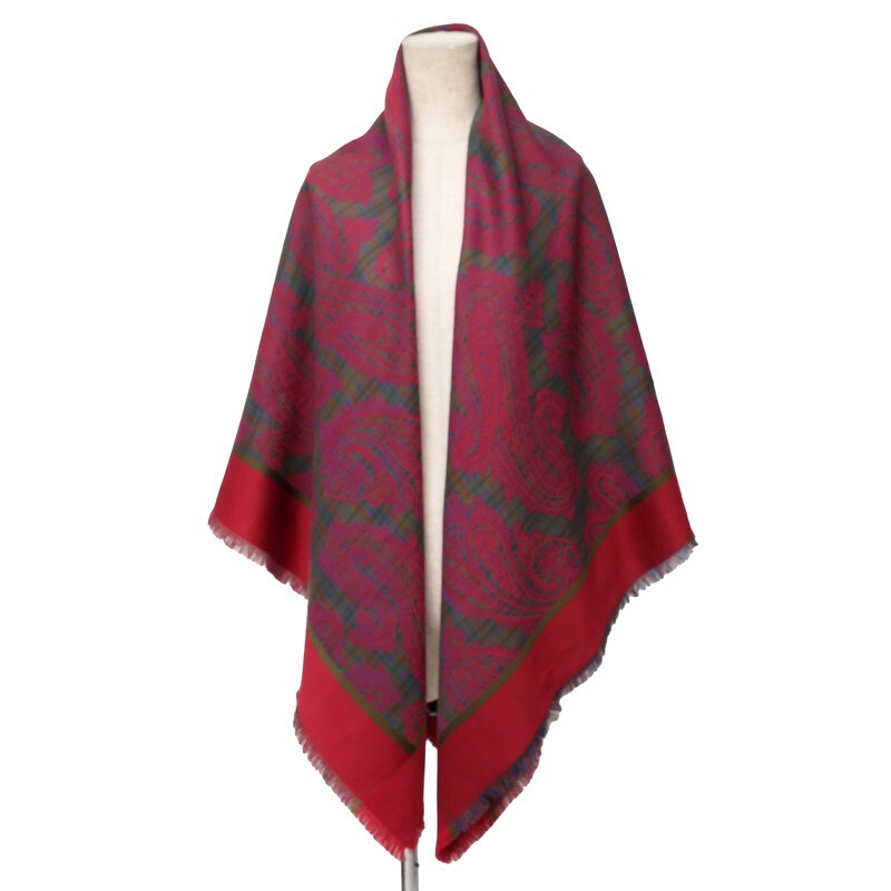 TJ7031*valentino garavani ヴァレンティノガラヴァーニ vintage 大判ジャガードストール スカーフ ペイズリー×チェック柄拍卖