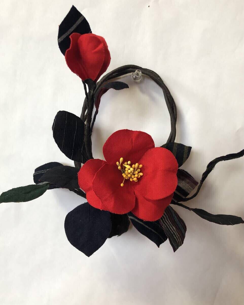 ★送料込み★ミニ椿の壁掛け・お正月飾り・絣拍卖