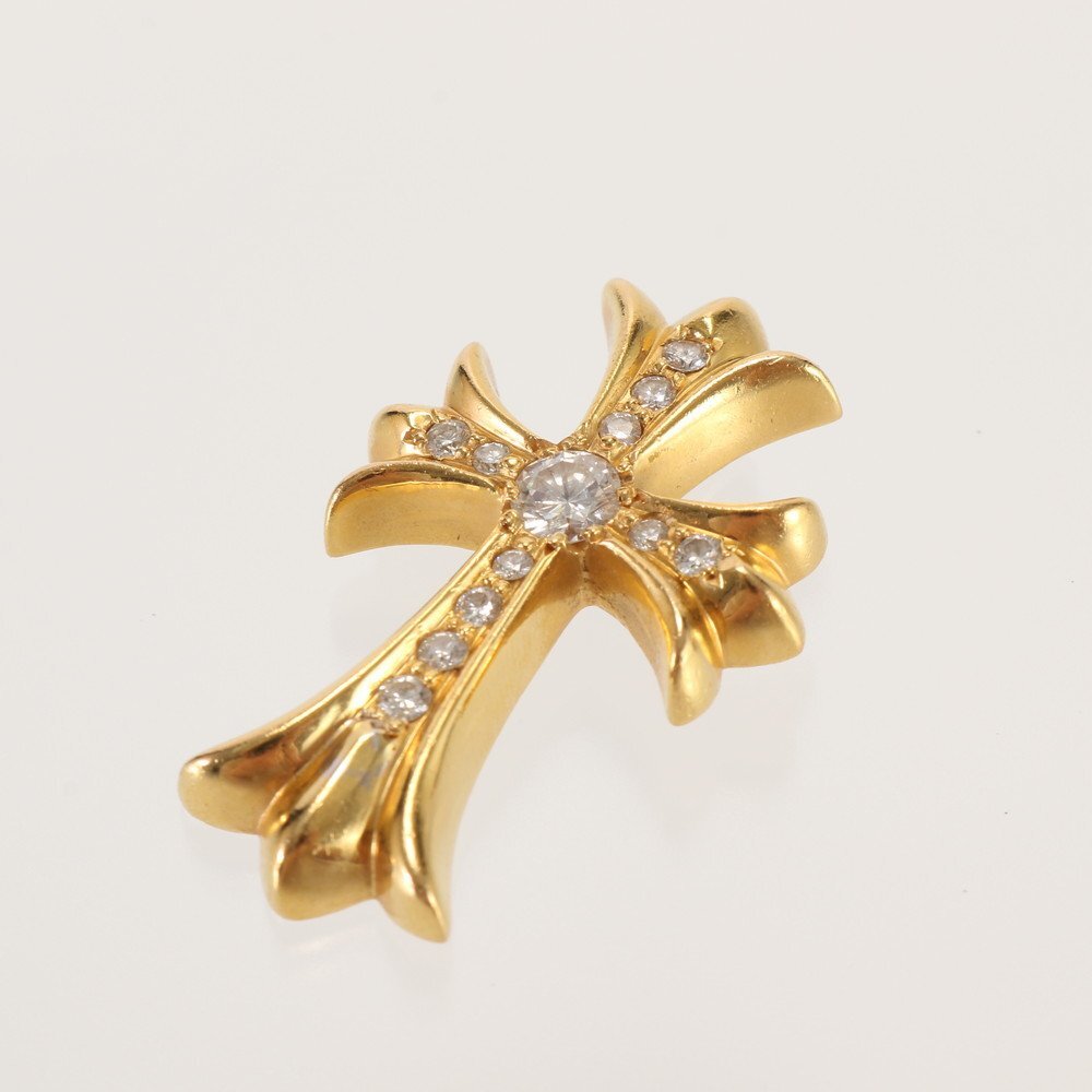 1円 極美品 クロムハーツ タイニー スモール CHクロスファット パヴェダイヤモンド 22K 刻印 ペンダントトップ ゴールド MMM BQ25-1拍卖