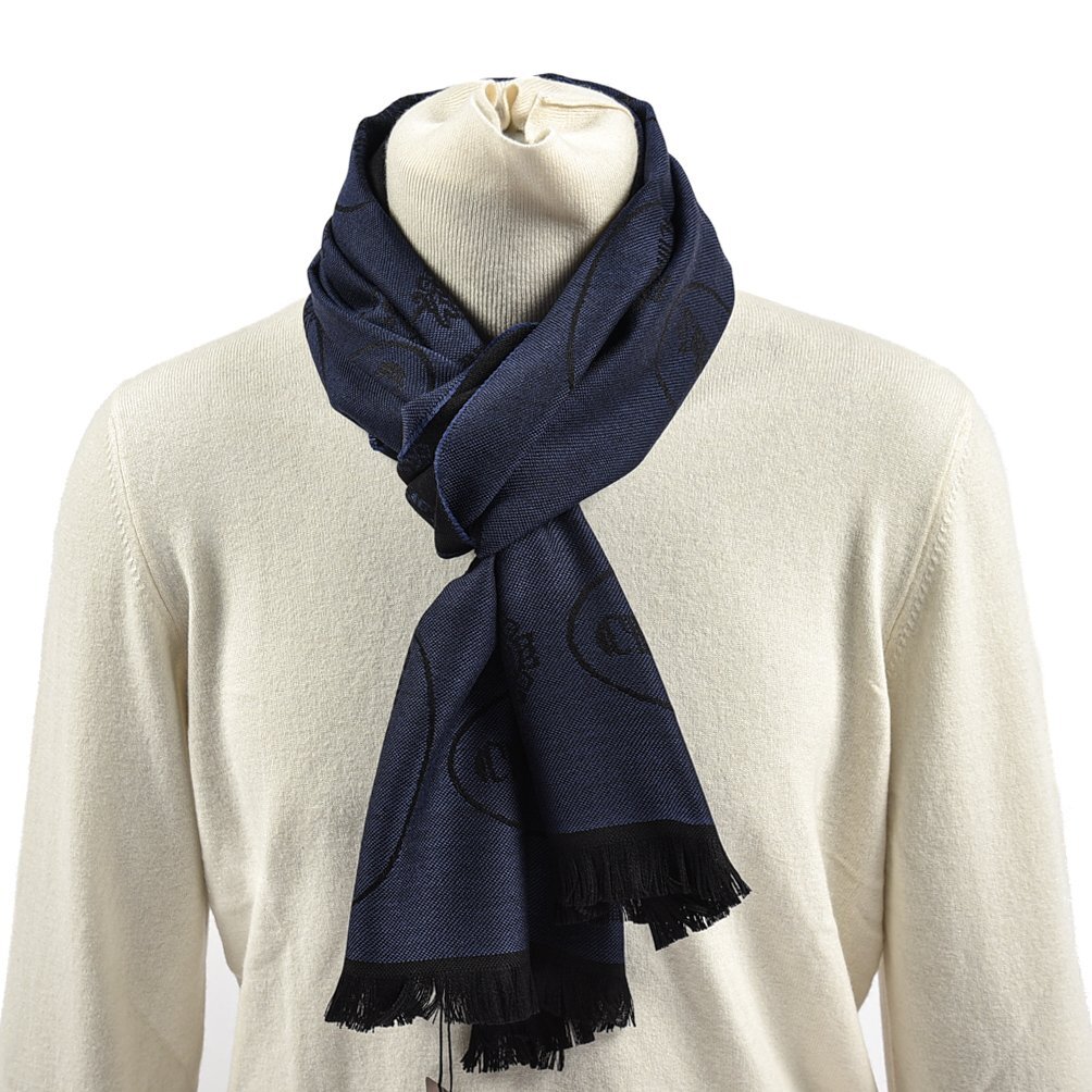 新着 新品 church's マフラー ストール 秋冬 ヴァージンウール 100% ダーク ブルー ブラック イタリア製 チャーチ 325452拍卖