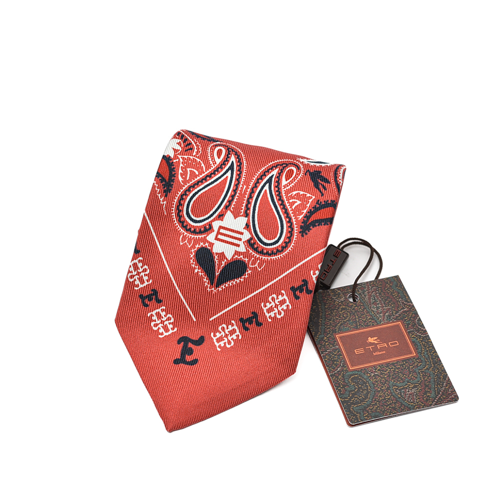 新着 新品 エトロ ETRO ネクタイ オールシーズン メンズ シルク 100% バンダナ柄 総柄 ペイズリー レッド 406377拍卖
